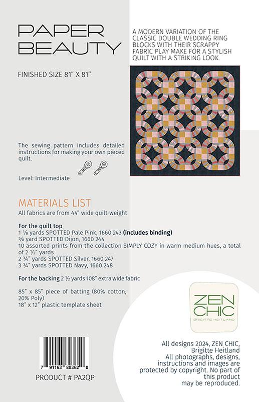 Paper Beauty 2 Quilt Pattern - Zen Chic - Brigitte Heitland - Moda - ZC PA2QP