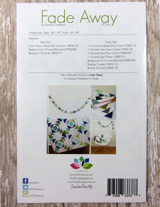 SALE!! Fade Away Quilt Pattern - Moda- V and Co. - Vanessa Christenson - VC 1224