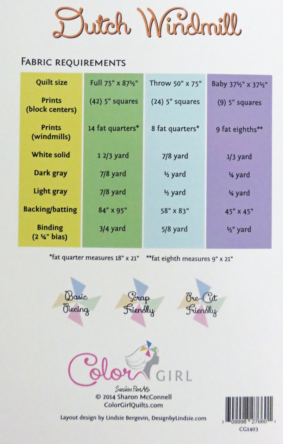 SALE!! Dutch Windmill Quilt Pattern - Color Girl Quilts - Sharon McConnell - CG1403