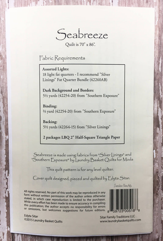 SALE!! Seabreeze Quilt Pattern - Edyta Sitar - Laundry Basket Quilts - LBQ 0518-P