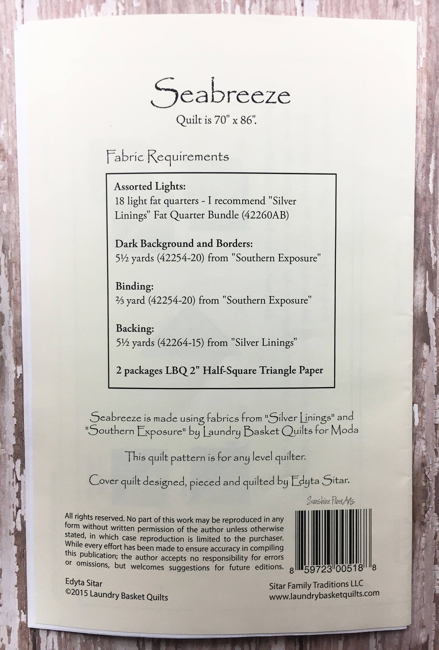 SALE!! Seabreeze Quilt Pattern - Edyta Sitar - Laundry Basket Quilts - LBQ 0518-P