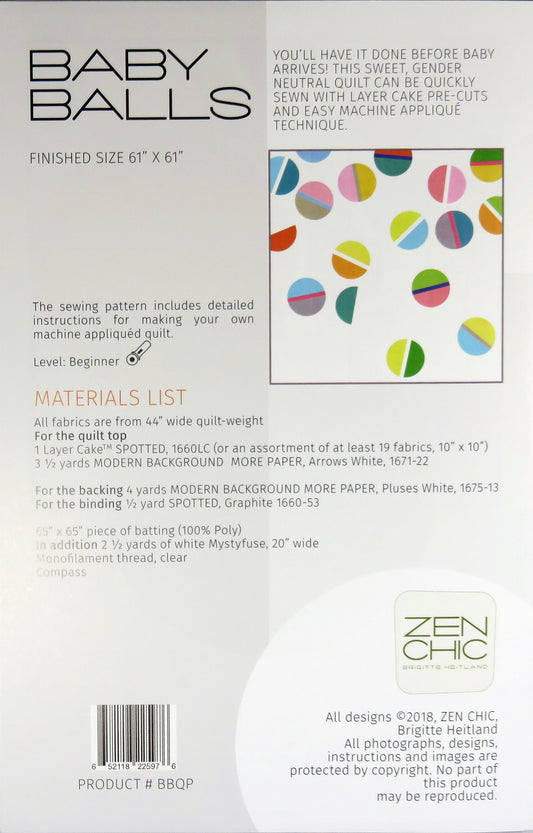 SALE!! Baby Balls Quilt Pattern - Zen Chic - Brigitte Heitland - Moda - ZC BBQP