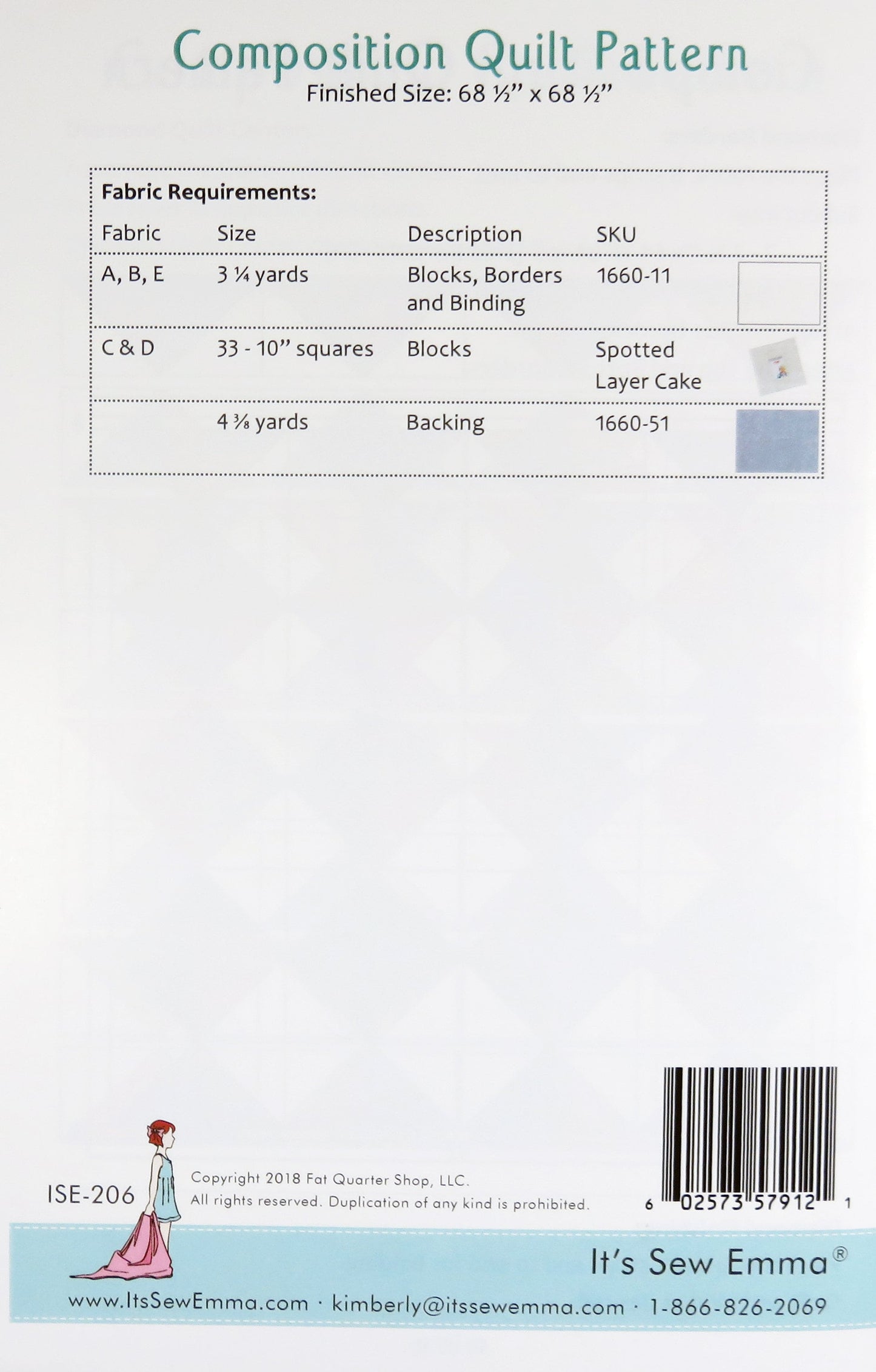 SALE!! Composition Quilt Pattern - It's Sew Emma - Sarah Price - ISE 206