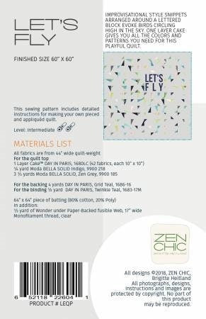 Let's Fly Quilt Pattern - Zen Chic - Brigitte Heitland - Moda - Day in Paris - LEQP