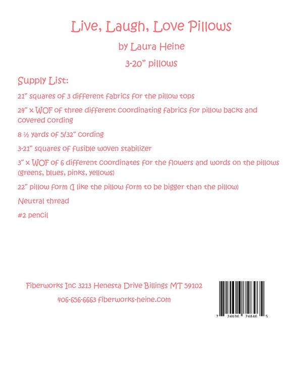 SALE!! Live, Laugh, Love Collage Pillows Pattern - Laura Heine - Fiberworks - LHFW LLL