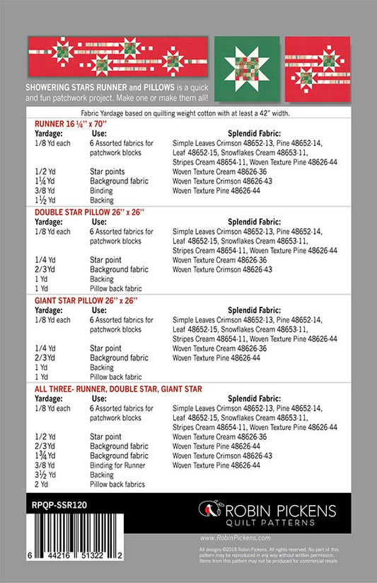 Showering Stars Runner and Pillow Covers Quilt Pattern - Splendid - Robin Pickens - Moda - RPQP SSR120