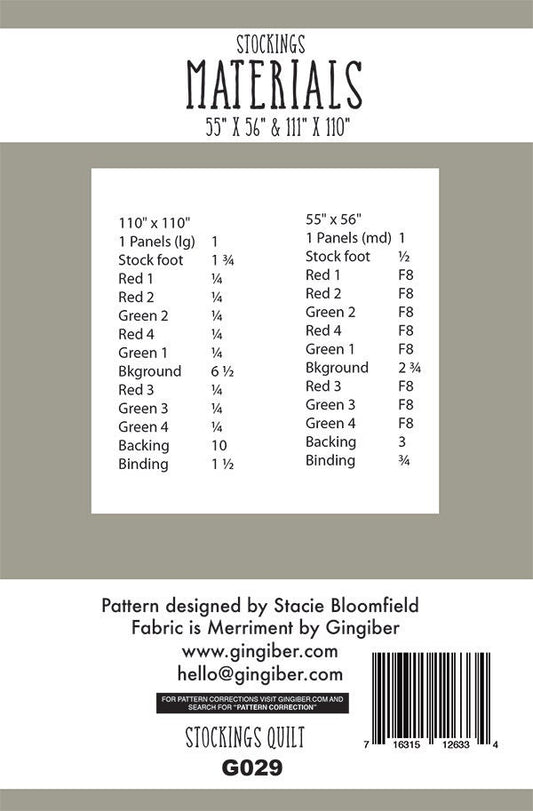 Stockings Quilt Pattern - Merriment - Stacie Bloomfield - Gingiber - Moda - GB 029