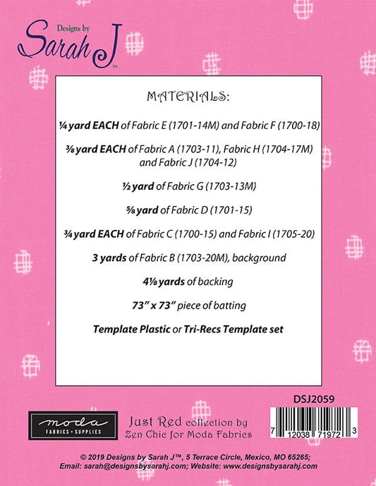 SALE!! Written in the Stars Quilt Pattern -Designs by Sarah J- Moda - Just Red - DSJ2059