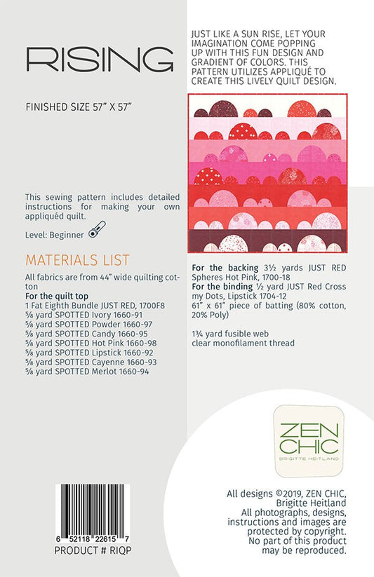 SALE!! Rising Quilt Pattern - Zen Chic - Brigitte Heitland - Moda - Just Red - RIQP