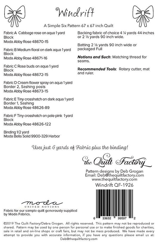 SALE!! Windrift Quilt Pattern - Abby Rose - The Quilt Factory - Moda - QF 1926