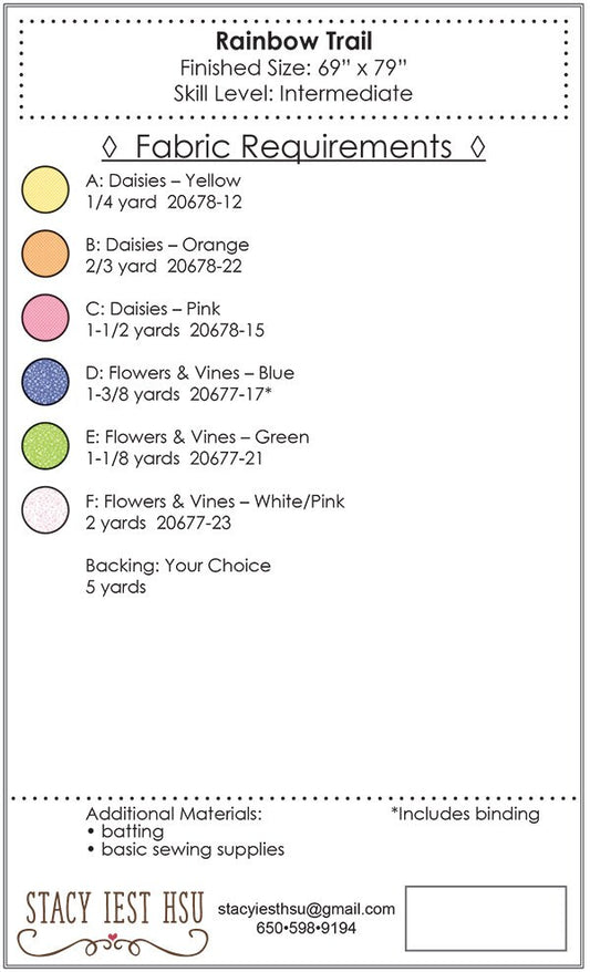 SALE!! Rainbow Trail Quilt Pattern - Stacy Iest Hsu - Moda - SIH035