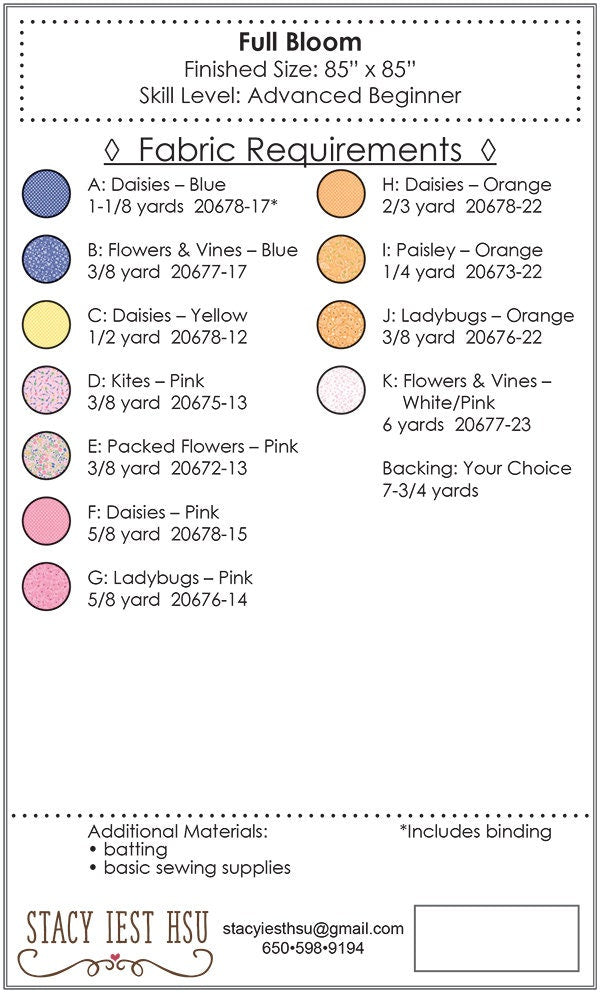 SALE!! Full Bloom Quilt Pattern - Stacy Iest Hsu - Moda - SIH038