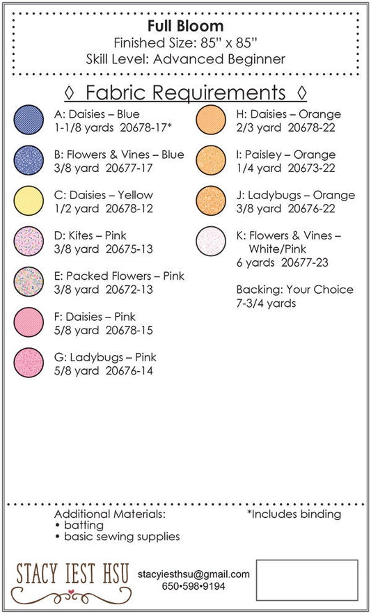SALE!! Full Bloom Quilt Pattern - Stacy Iest Hsu - Moda - SIH038