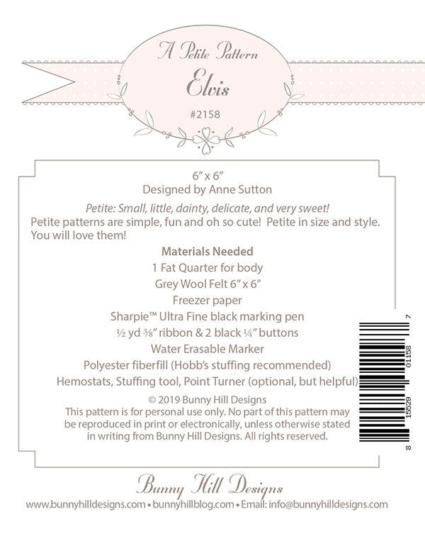 Patron Elvis Petite - Noël à la Campagne - Bunny Hill Designs - Moda - BHD 2158