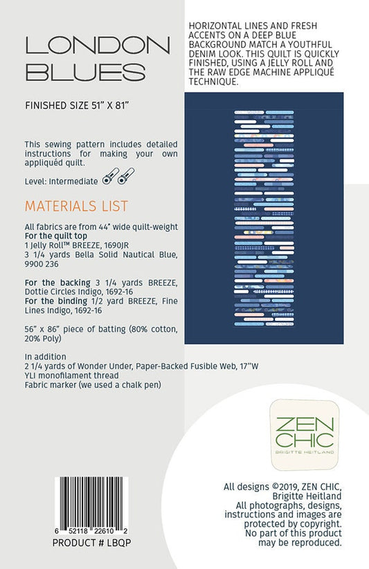 London Blues Quilt Pattern - Zen Chic - Brigitte Heitland - Moda - LBQP - Chill Collection - Intermédiaire