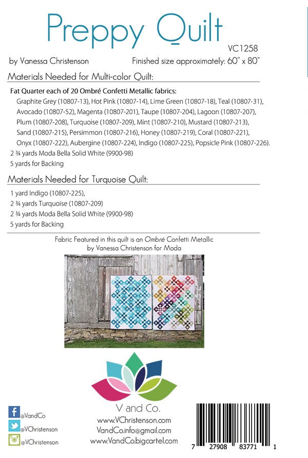 SALE!! Preppy Quilt Pattern - Moda - V and Co. - Vanessa Christenson - VC1258