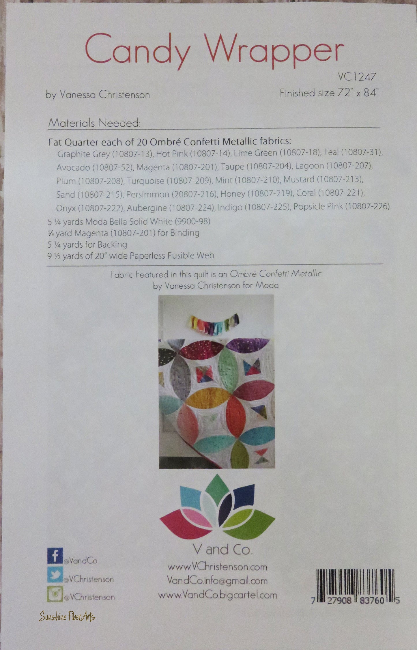 SALE!! Candy Wrapper Quilt Pattern - Moda - V and Co - Vanessa Christenson - VC 1247 - Ombre Confetti Metallic