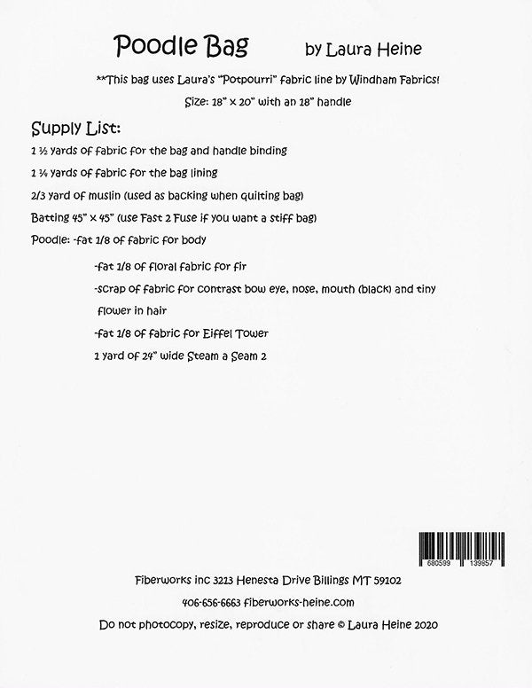 SALE!! Poodle Bag Pattern - Laura Heine - Fiberworks - LHFW POODLEBAG