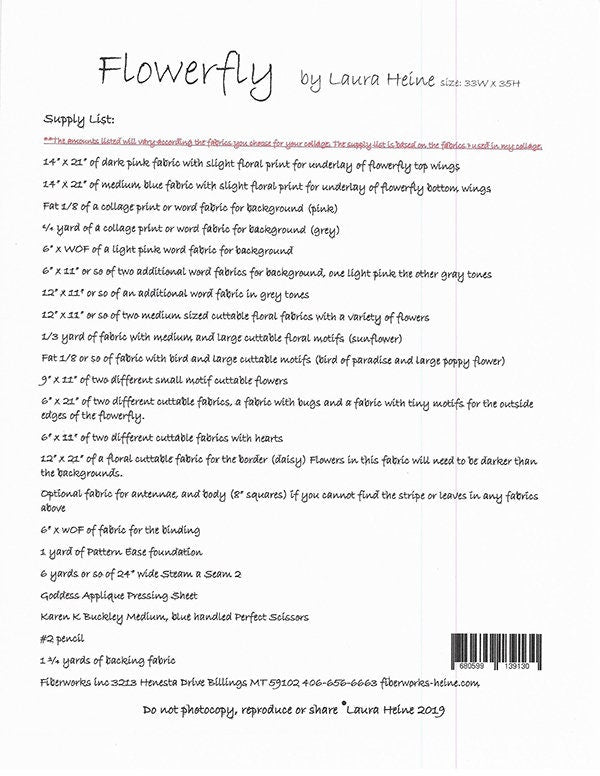 SALE!! Flowerfly Quilt Pattern - Laura Heine - Fiberworks - LHFW FLOWERFLY