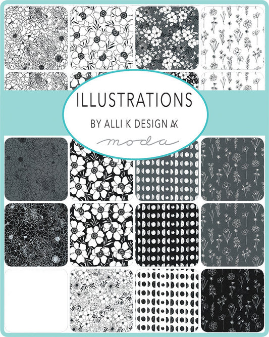 SALE!! 1/2 Yard - Illustrations - Graphite - Alli K Design - Moda - Fabric Yardage - 11504 14