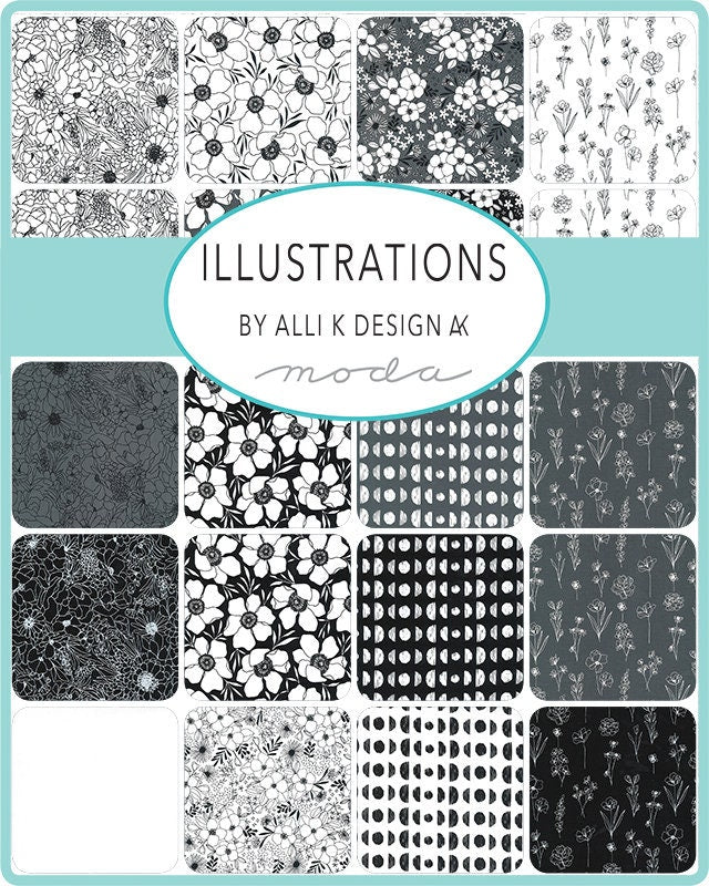 SALE!! 1/2 Yard - Illustrations - Graphite - Alli K Design - Moda - Fabric Yardage - 11502 14