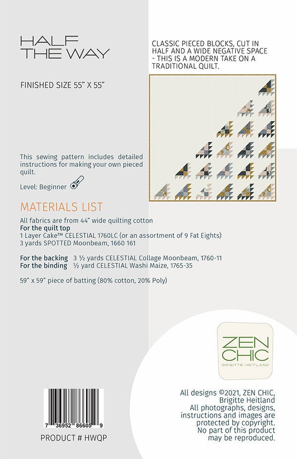 Half the Way Quilt Pattern - Zen Chic - Brigitte Heitland - Moda - HWQP