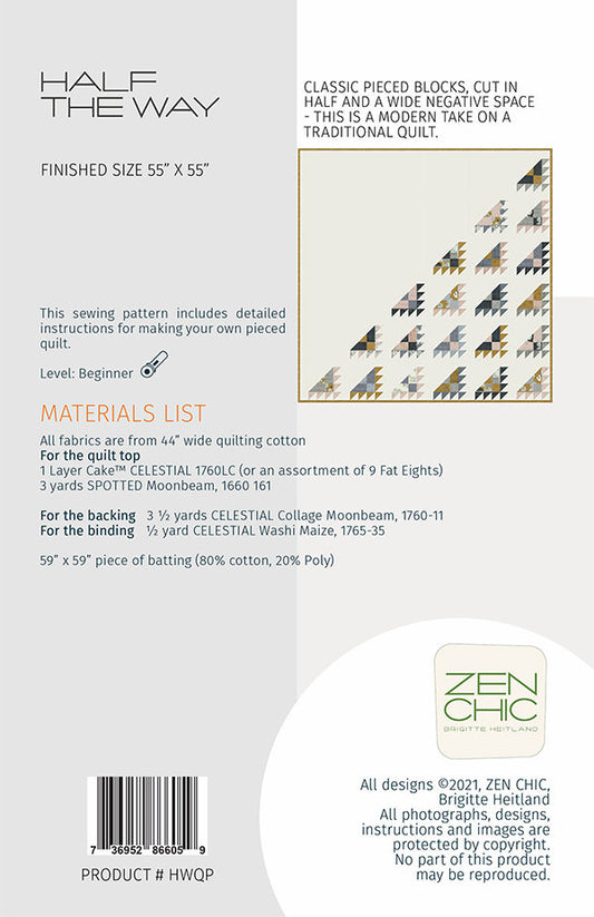 Half the Way Quilt Pattern - Zen Chic - Brigitte Heitland - Moda - HWQP