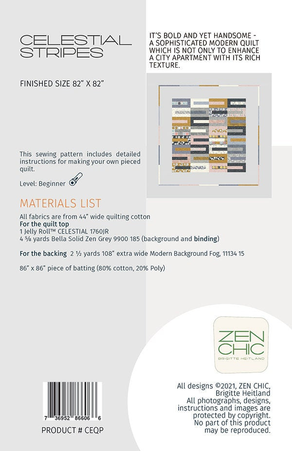Celestial Stripes Quilt Pattern - Zen Chic - Brigitte Heitland - Moda - CEQP