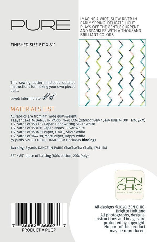 Pure Quilt Pattern - Zen Chic - Brigitte Heitland - Moda - ZC PUQP