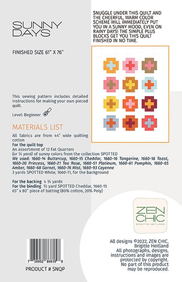 Sunny Days Quilt Pattern - Zen Chic - Brigitte Heitland - Moda - ZC SNQP