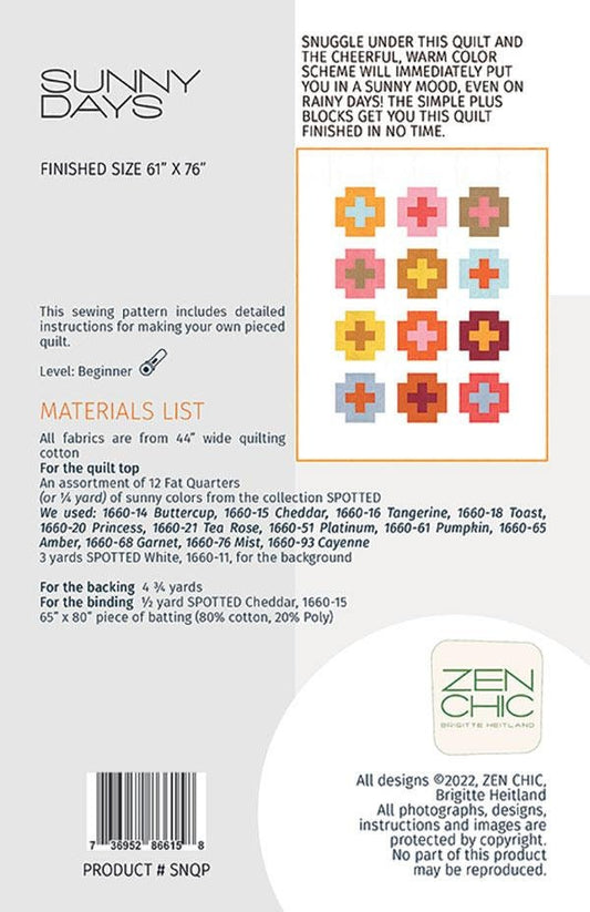 Sunny Days Quilt Pattern - Zen Chic - Brigitte Heitland - Moda - ZC SNQP