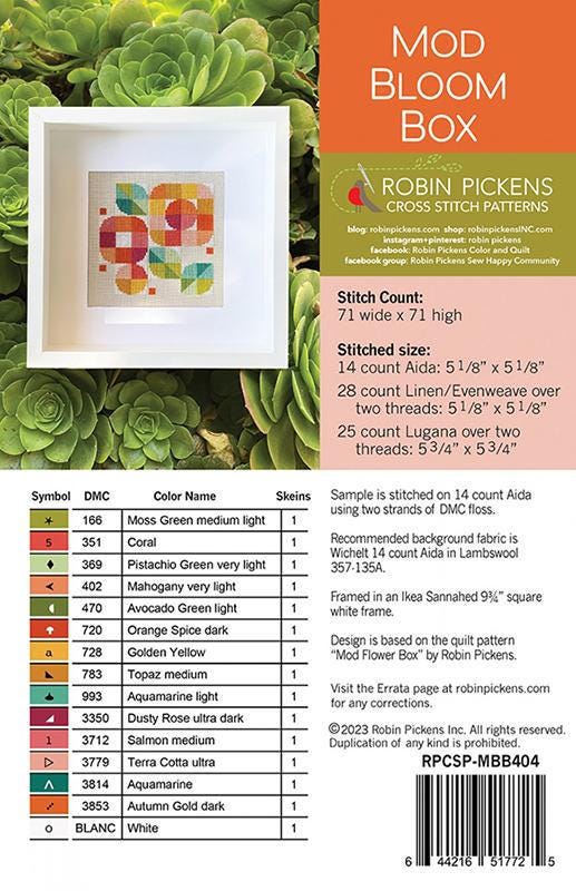Mod Bloom Box Cross Stitch Pattern - Robin Pickens - Moda - RPCSP MBB404