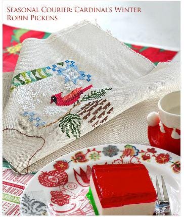 Seasonal Courier: Cardinal's Winter Cross Stitch Pattern - Robin Pickens - Moda - RPCSP SCCW408