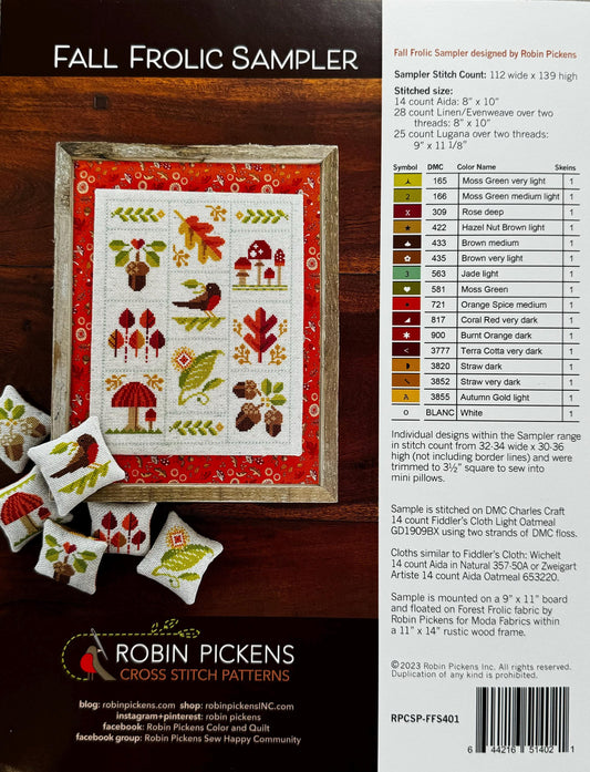 Fall Frolic Sampler Cross Stitch Pattern - Forest Frolic - Robin Pickens - RPCSP FFS401