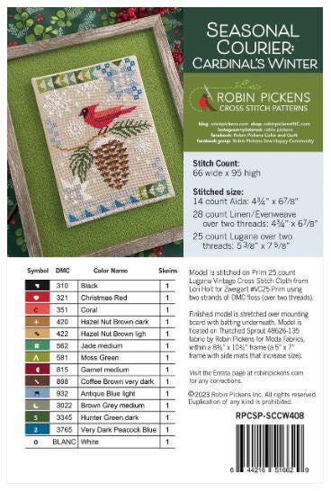 Seasonal Courier: Cardinal's Winter Cross Stitch Pattern - Robin Pickens - Moda - RPCSP SCCW408