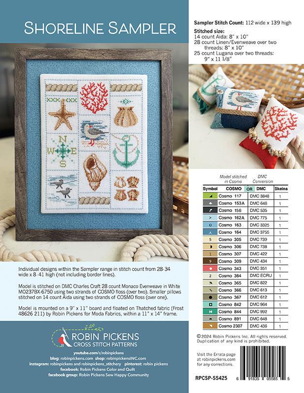 Shoreline Sampler Cross Stitch Pattern - Robin Pickens - RPCSP SS425