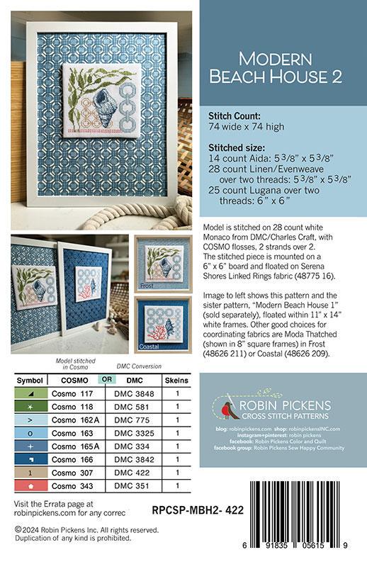 Modern Beach House 2 Cross Stitch Pattern - Robin Pickens - RPCSP MBH2 422