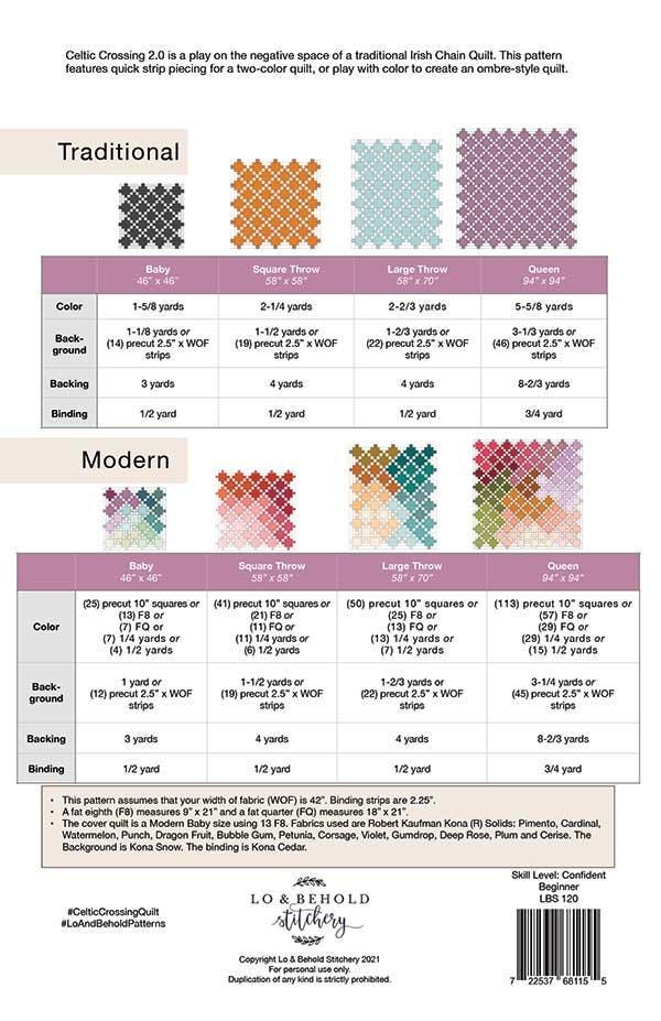 Modèle de courtepointe Celtic Crossing 2.0 - Lo & Behold Stitchery - Brittany Lloyd - Moda - LBS 120