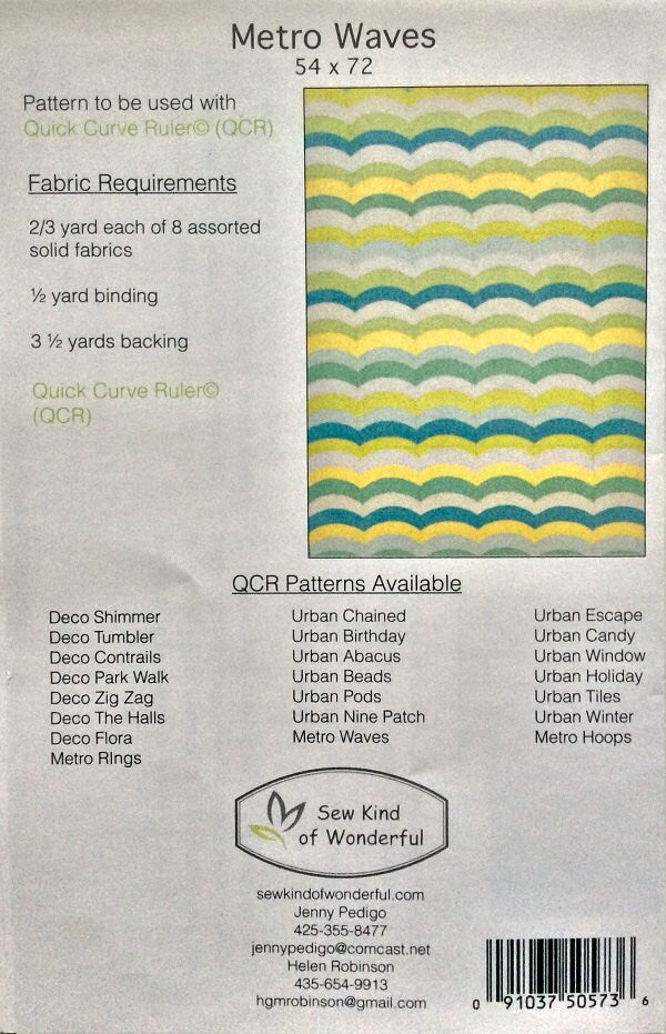 SALE!! Metro Waves Quilt Pattern - Sew Kind of Wonderful - SKW 401 - QCR Pattern