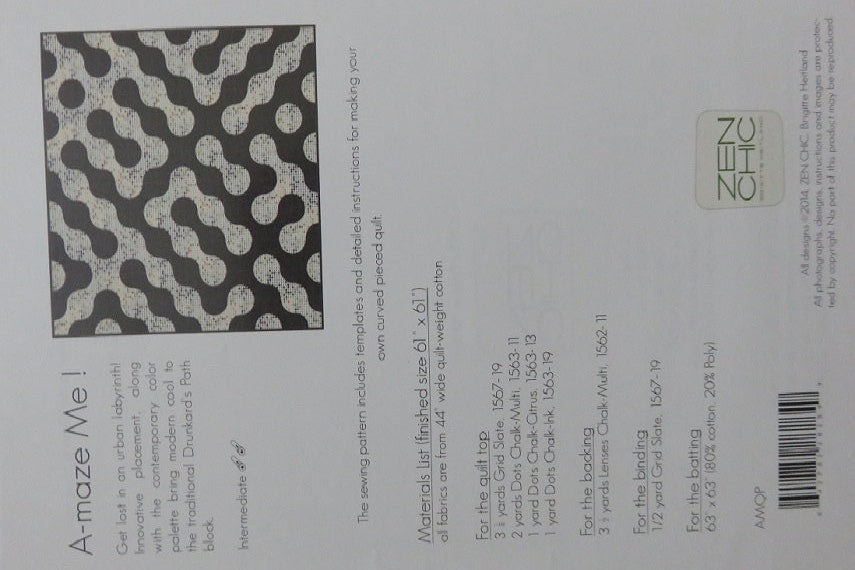 SALE!! A-Maze Me Quilt Pattern - Zen Chic - Brigitte Heitland - AMQP - Modern - Intermediate - Labyrinth - Contemporary - Drunkard's Path
