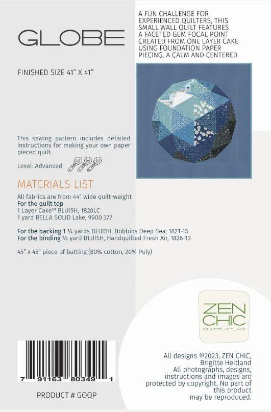 Patron de courtepointe Globe - Zen Chic - Brigitte Heitland - GOQP