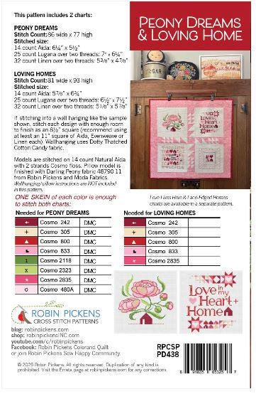 Diagramme de point de croix Peony Dreams & Loving Home - Robin Pickens - Moda - RPCSP PD438