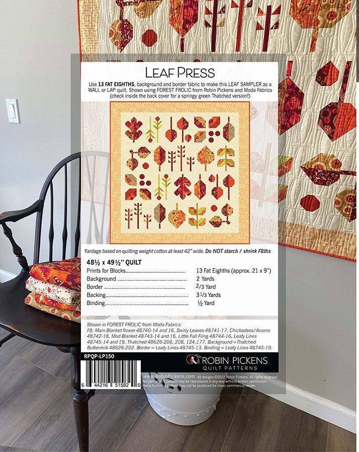 Patron de courtepointe Leaf Press - Robin Pickens - Moda - RPQP-LP150