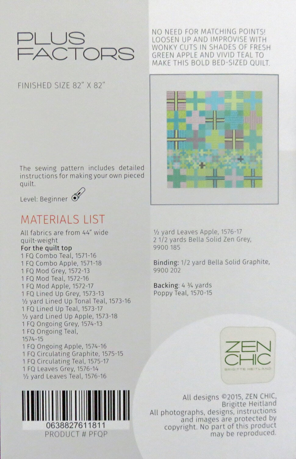 Plus Factors Quilt Pattern - Zen Chic - Brigitte Heitland - PFQP - For You - Modern