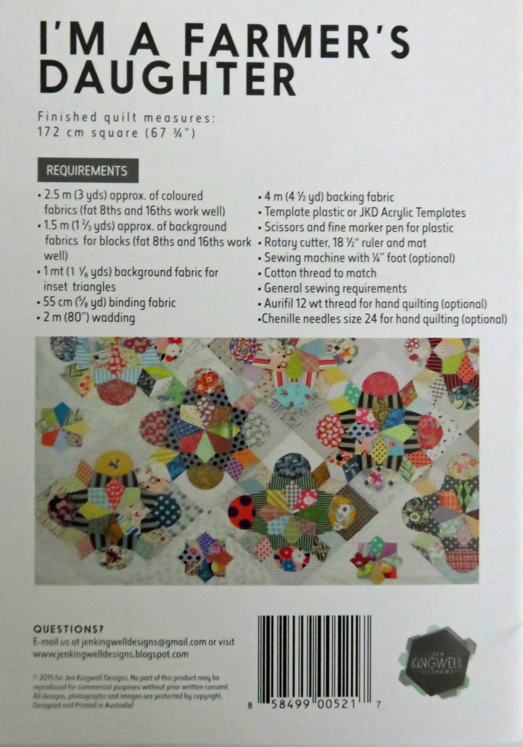 I'm a Farmer's Daughter Quilt Pattern - Jen Kingwell Designs - JKD 5217 - Scrappy Intermediate Hand Piecing