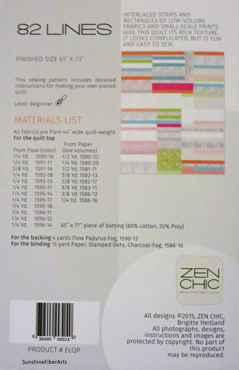 82 Lines Quilt Pattern - Zen Chic - Brigitte Heitland - Moda - Flow - ELQP