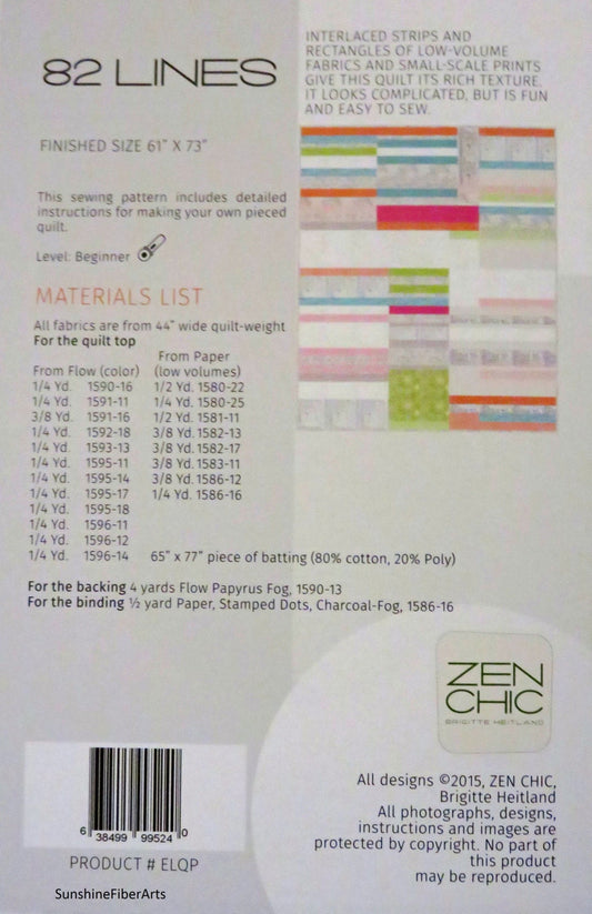 82 Lines Quilt Pattern - Zen Chic - Brigitte Heitland - Moda - Flow - ELQP
