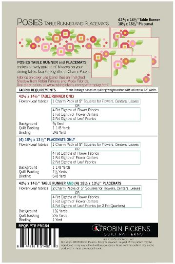 Posies Table Runner & Placemats Quilt Pattern - Robin Pickens - Moda - RPQP PTRPM154