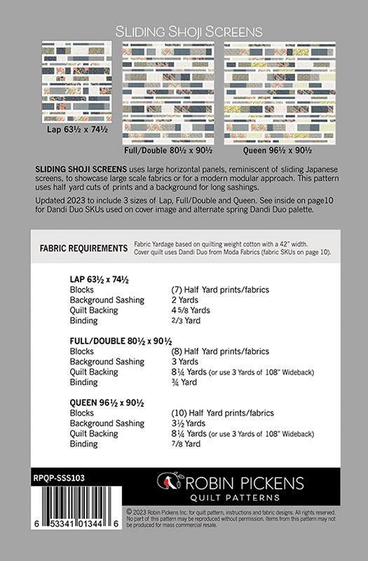 Sliding Shoji Screens Quilt Pattern - Dandi Duo - Robin Pickens - Moda - RPQP SSS103