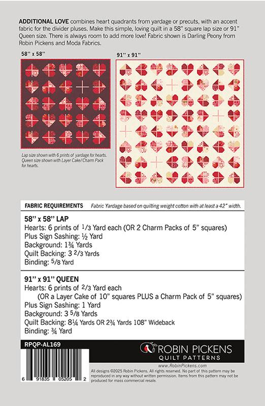 Modèle de quilt "Additional Love" - Pivoine Chérie - Robin Pickens - Moda - RPQP AL169